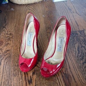 Jimmy Choo Red Peep Toe Heels